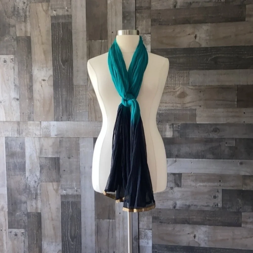 Gorgeous black green gold ombré scarf lightweight dark feminine witchy coastal